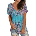 thumbnail image 1 of Women Leopard Print Printing Short Sleeves V-Neck Loose T-Shirt Blouse Tops, 1 of 8