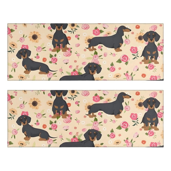 Kitchen Rugs Sets Of 2,Dachshund and Flower Anti Fatigue Kitchen Mat Rugs Non Slip Washable,Decorative Kitchen Floor Mats for Kitchen,Sink,Laundry,17"X47"