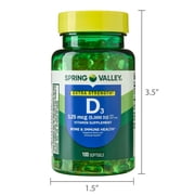 Spring Valley Extra Strength Vitamin D3 Softgels, 125 mcg (5000 IU), 100 Count, Supplement for Bone and Immune Health