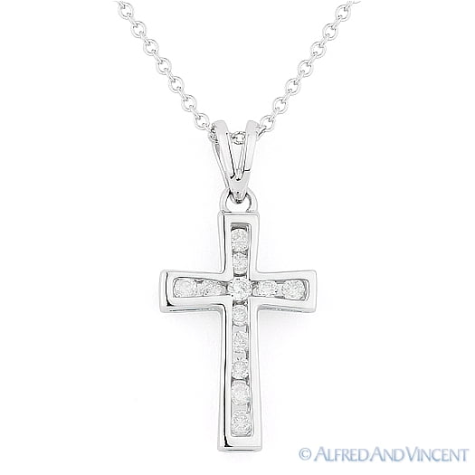 Diamond Cross Pendant in 14k White Gold 