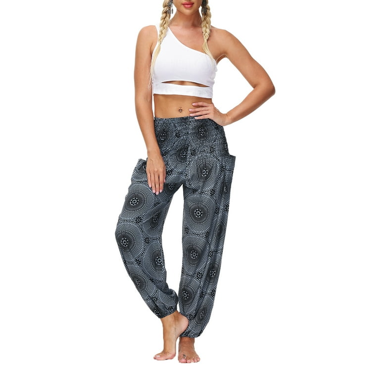 Merqwadd Women's Flowy Boho Pants Harem Loose Yoga Pants Casual Bohemian  Hippie Pajama Lounge Comfy Pajama Pants 