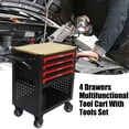 thumbnail image 4 of Rolling Tool Cart,4-Drawer Tool Box,Tool Chest with Wooden Top and Wheels Locking System,Multifunctional Metal Tool Trolley,Tool Storage Organizer Cabinets For Garage Warehouse Repair Shop Workshop, 4 of 9