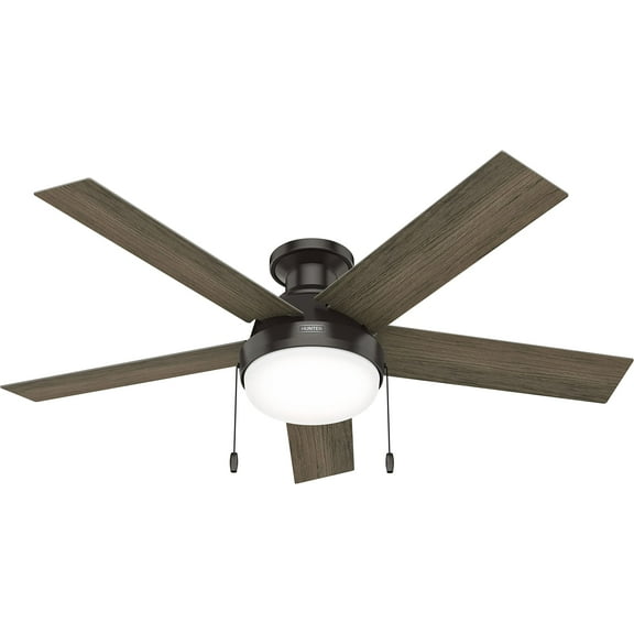 Restored Hunter Fan 52 inch Low Profile Noble Bronze Indoor Ceiling Fan with LED Light Kit and Pull Chain (Refurbished)