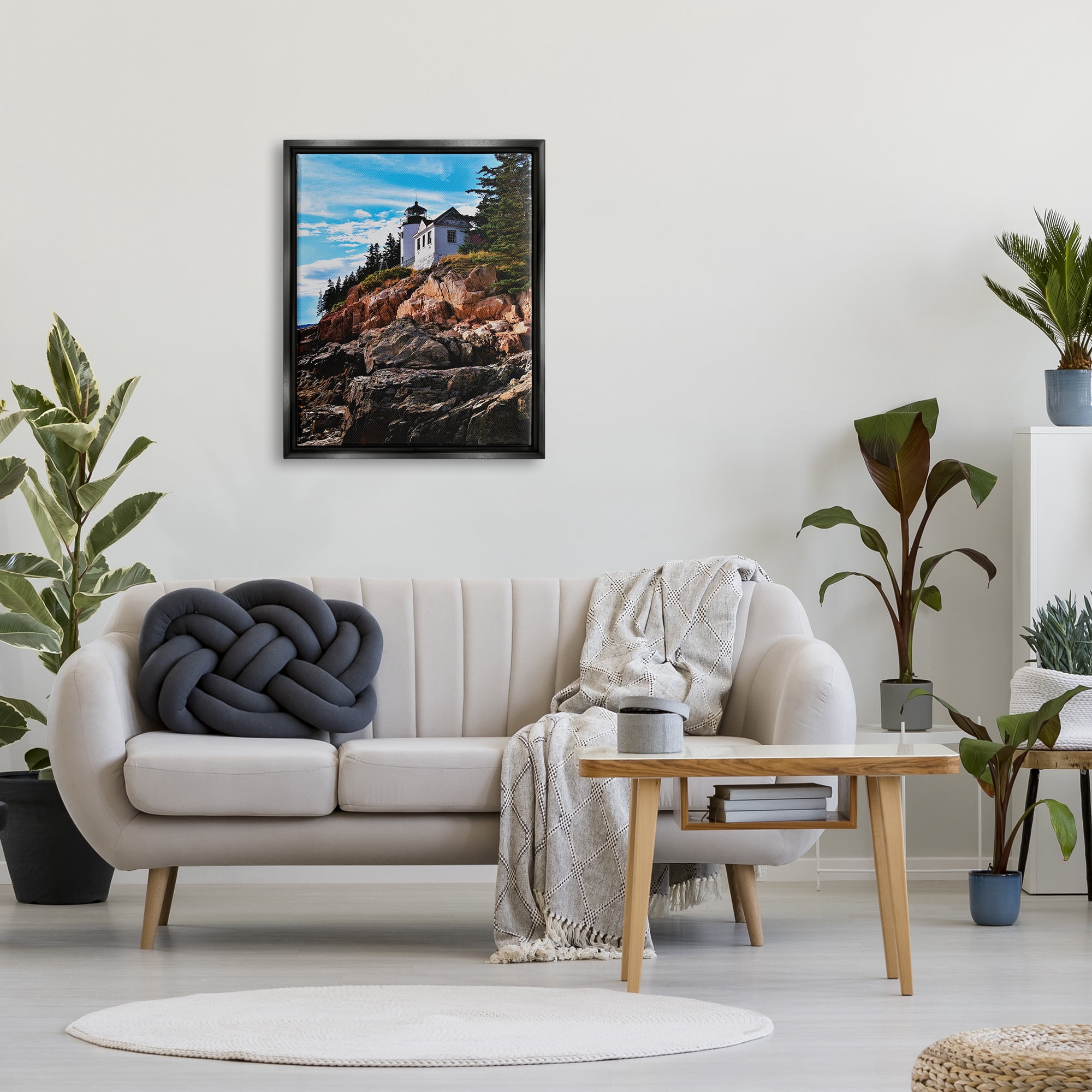 Stupell Industries Lighthouse on Cliff Nature Photography Black Floater Framed Art Print Wall Art, 25 x 31