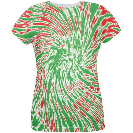 - Christmas Tie Dye Red Green All Over Womens T-Shirt