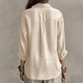 thumbnail image 4 of Lapel Shirts for Women Cotton Linen Blend Tops with Contrast Stitching and Breathable Fabric in Plus Size for Professional Office and Vacations (Beige, Large), 4 of 8