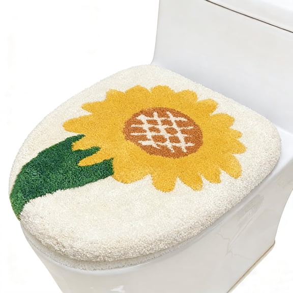 Vibrant Sunflower Toilet Lid Cover Soft Round Oval Elongated Toilet Seat Cover Machine Washable Bathroom Decor