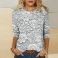 thumbnail image 2 of CYMMPU Spring Tops Round Neck 3/4 Sleeve Tunic Tops Boho Blouses for Women Dressy Casual Loose Fit Flower Printed Fall Fashion Shirts Lightweight Basic T-Shirts Multicolor XL, 2 of 5