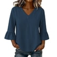 thumbnail image 5 of Women's Solid V-Neck Quarter Sleeve Blouse Casual Fashion Top, 5 of 7