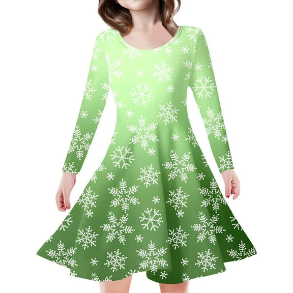 Girls Christmas Dresses Crew Neck Long Sleeve Dress Girls Winter Dresses Girls Outfits Kid Dresses 10-13 Years