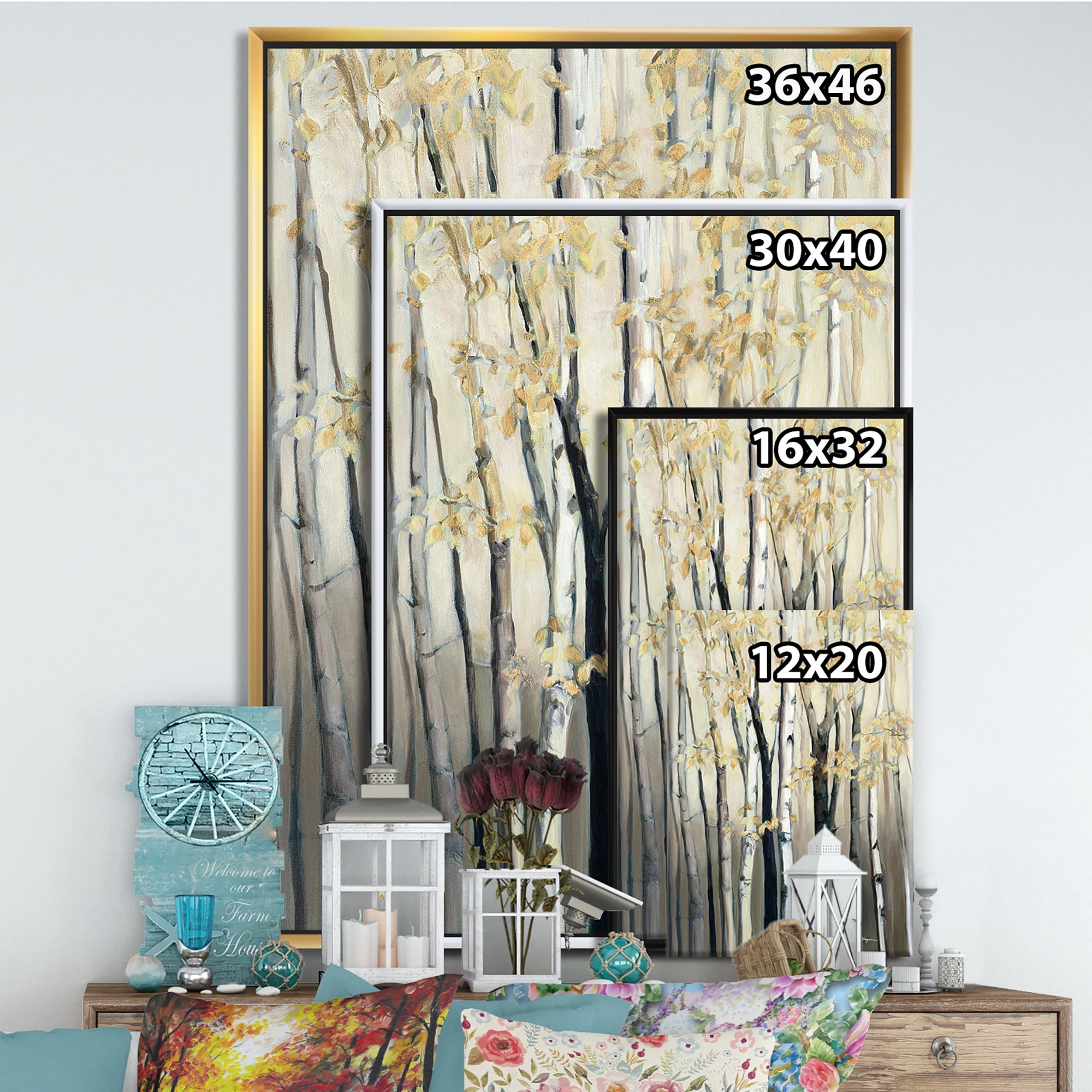 Designart ' Golden Birch Forest III ' Farmhouse Framed Canvas