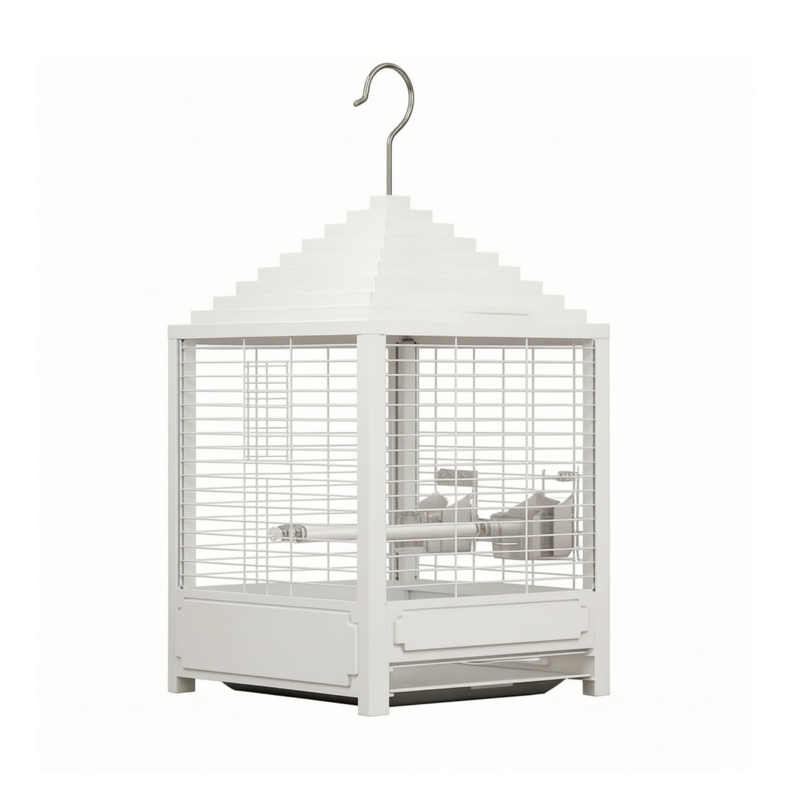 amagogo 1 White Bird Cage Indoor with Removable Tray Pull-out Tray Metal Hanging Hook for Budgies Parakeets Small Birds Balcony Shelf