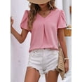 thumbnail image 2 of Womens Dressy Chiffon Blouses Summer Puff Petal Short Sleeve Shirts V Neck Casual Work Tops Pink L, 2 of 6