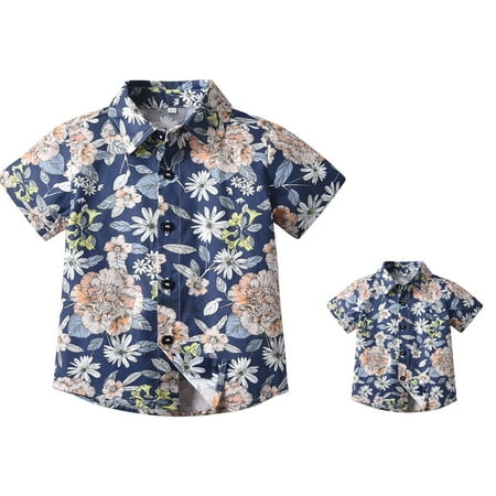 

IBTOM CASTLE Daddy and Me Matching Outfits Hawaiian Father and Son Matching Shirts for family Photoshoot Summer Men Boys Father s Day Tops 3-4 Years Blue Floral
