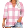 thumbnail image 3 of HVOBTTY Women's Plus Size Plaid Plus Size Button V Neck 3/4 Sleeve T Shirt Casual Fashion Lightweight Soft Tops White, XXXXL, 3 of 5