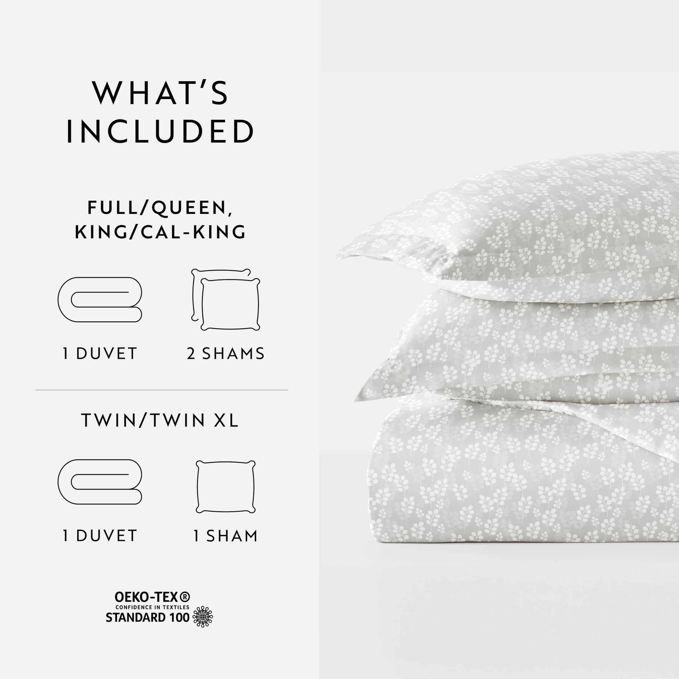 Noble Linens Gray Wheatfield Pattern 2-Piece Duvet Cover Set, Twin/TwinXL