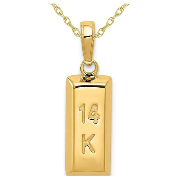 14K Yellow Gold 3D Gold Bar Charm Pendant Necklace with Chain
