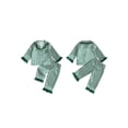 thumbnail image 2 of Cjfdfy Toddler Baby Girl Boy Christmas Satin Pajamas Tree Santa Claus Print Long Sleeve Ruffle Trim striped Shirt Pants Kids Baby Cute My First Christmas Holiday Sleepwear 1-6Y, 2 of 9