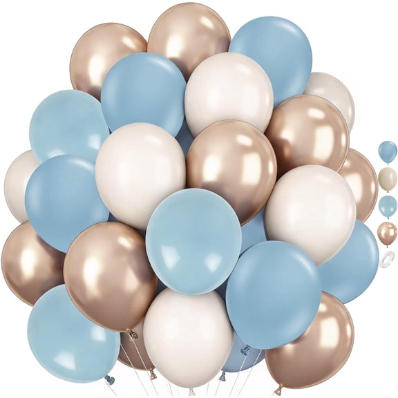 60pcs Dusty Blue Balloons 12inch Sand White Metallic Gold Dusty Pastel Blue Balloons for Wedding Gender Reveal Baby Bridal Shower Birthday Party Decorations