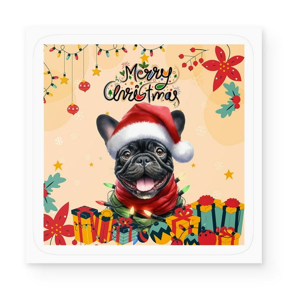 Merry Christmas Santa French Bulldog Scarf Twinkling Lights Xmas Holiday Vinyl Sticker Dog Lover Gifts Waterproof Decal Art Decor - 00022