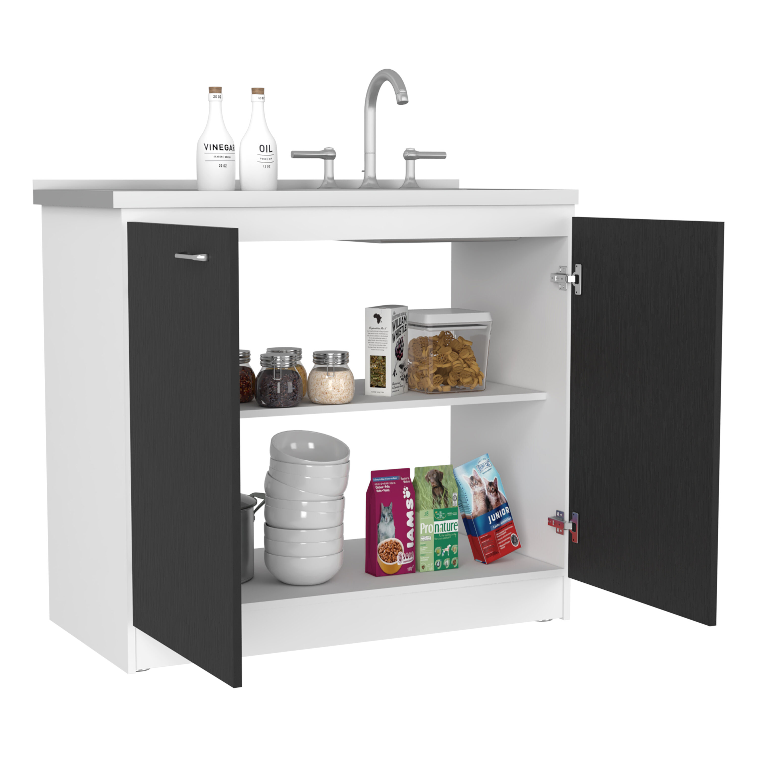 Undermount Kitchen Sink, Alfie Rotable Desk 72-Inch Wide or Compact, Adjustable Workstation In Two Directions with Storage Compartments, For Home Office or Studio, Black