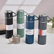 Stainless steel insulated Coffee Thermos with Cup,double-layer vacuum portable water cup with three lids gift set cup