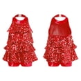 thumbnail image 1 of TiaoBug Girls Sleeveless Shiny Sequins Halter Tassel Mini Dress Latin Jazz Salsa Samba Rumba Unitard Dress Red 8, 1 of 6
