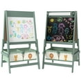 thumbnail image 2 of Qaba Kids Easel, 3-in-1 Double-Sided Art Easel with Paper Roll, Whiteboard & Chalkboard, Storage Baskets for Toddlers Ages 3-8, Green, 2 of 9