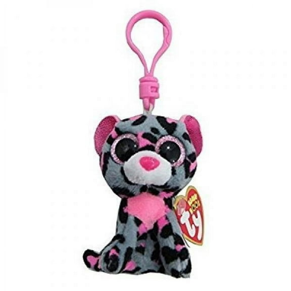 Ty Beanie Boos (Plastic Key Clip) - Tasha the Gray & Pink Leopard  – Glitter Eyes  - Stuffed Animal