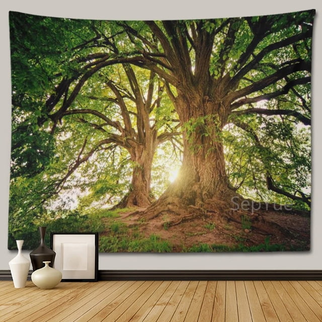 Tapiz de paisaje de árbol y bosque para colgar en la pared, decoración Hippie Boho, tapiz de tela grande, manta de tela estética para dormitorio