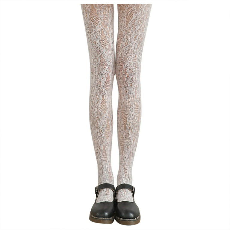 DNDKILG Women's Nylon Lace Tights Control Top Silk Panty Hose White One  Size 