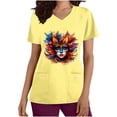 thumbnail image 2 of lcziwo Womens Mardi Gras Scrubs 2025 Spring Scrub Tops Carnival Funny Graphic Shirts Casual V Neck Medical Nursing Uniforms with Pockets Yellow XL Sales of The Week, 2 of 6