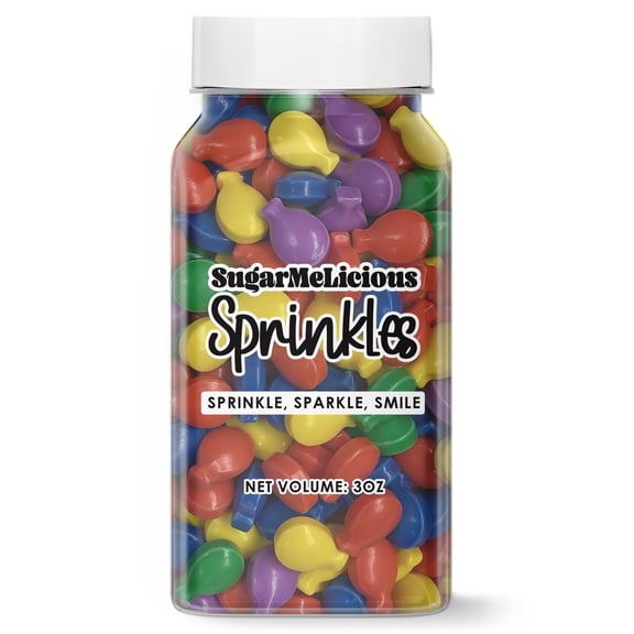 SugarMeLicious Balloon Shaped Sprinkles, Edible Party Decorations for Cakes Cupcakes Cookies and Desserts, Birthday Theme Baking Sprinkles, 3 Ounce Jar