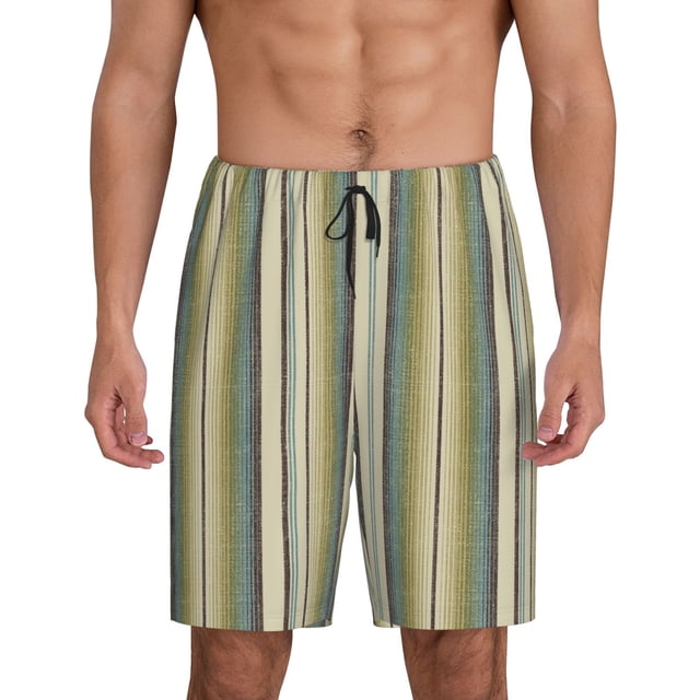 Balery Colourful stripes Pantalones cortos de pijama de punto de algodón para hombre con cinturilla y bolsillos-3X-Large