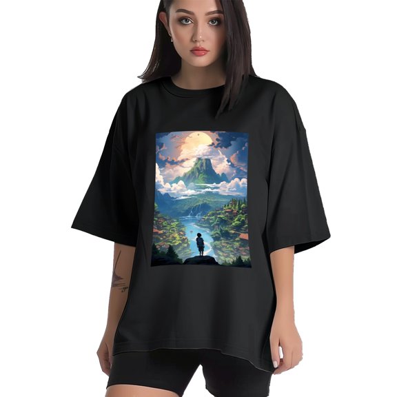 Plus Size Shirt for Women Black Tops for Women Short Sleeves Shirt for Women Landscape1 T Shirt Crewneck Shirt for Women XS