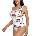 thumbnail image 3 of Yiaed Birthday Cake Print Women One Piece Swimsuits Tummy Control One Shoulder Bathing Suits Pattern Ruffle Swimwear-Small, 3 of 8