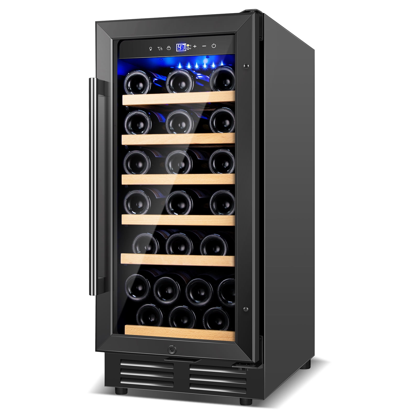TITTLA 15 inch Wine Refrigerators,30 Bottles Wine Coolers ,Freestanding & Built-in with Glass Door,Black