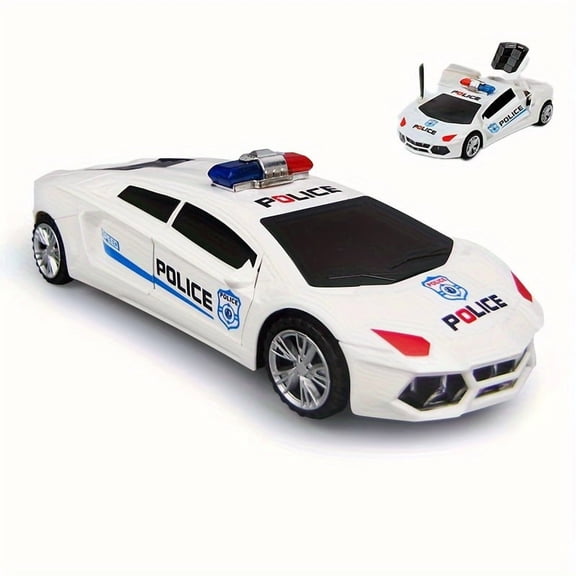 360° Rotating Police Car Toy with Sound & Light Electric Automatic Openable Doors Educational Vehicle Toy for Kids Children