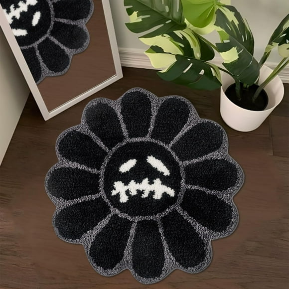 Alfombra de baño Shovagy Trippy Happy Face Horror Goth Ghost Black