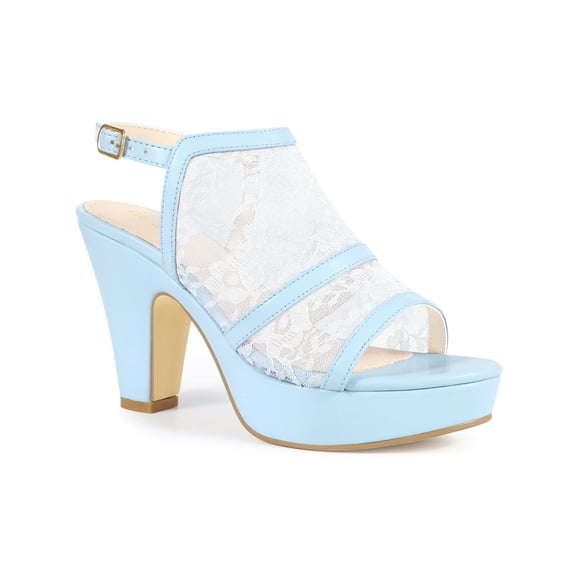 BLISSFUL STEP Open Toe Platform Ankle Strap Slingback Chunky Heel Sandals for Women Sky Blue 6