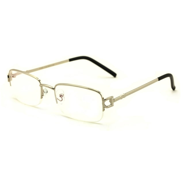 V.W.E. Rectangular Half Rim Metal Reading Glasses With Anti-reflective AR Coating (Silver, 1.50)