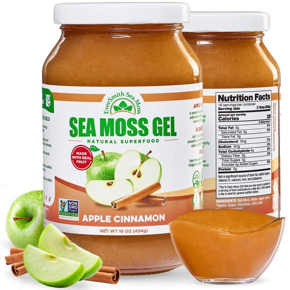 Irish Sea Moss Gel (Apple Cinnamon) - LARGE 16 OZ - Real Fruit - Wildcrafted Sea Moss