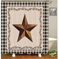 thumbnail image 3 of 4PCS/Set Vintage Brown Western Texas Star Shower Curtain, Primitive Star Red Beige Buffalo Plaid Rustic Country Farmhouse Bathroom Decor, Non-slip Bath Rugs Toilet Mats, Berry Garland, 3 of 7