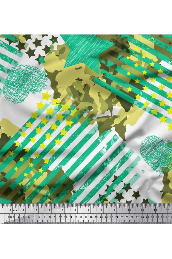 Japan Crepe Satin Fabric Stripe,Star & Camouflage Fabric Prints By Yard 42 Inch Wide