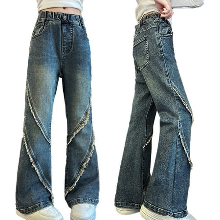 

MXIEZI Kids Toddler Girls Fall Flare Jeans Jogger Pants Trousers Spring Trendy Streetwear Kids Pants with Pockets 5-15Y