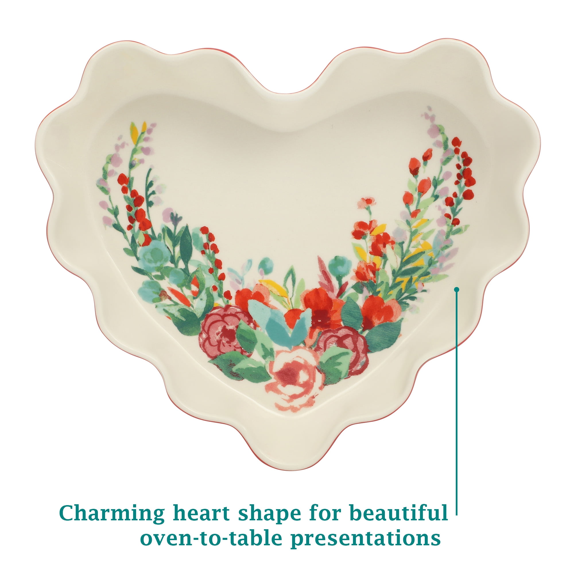 The Pioneer Woman Heart Ruffle 10-inch Red Ceramic Pie Pan