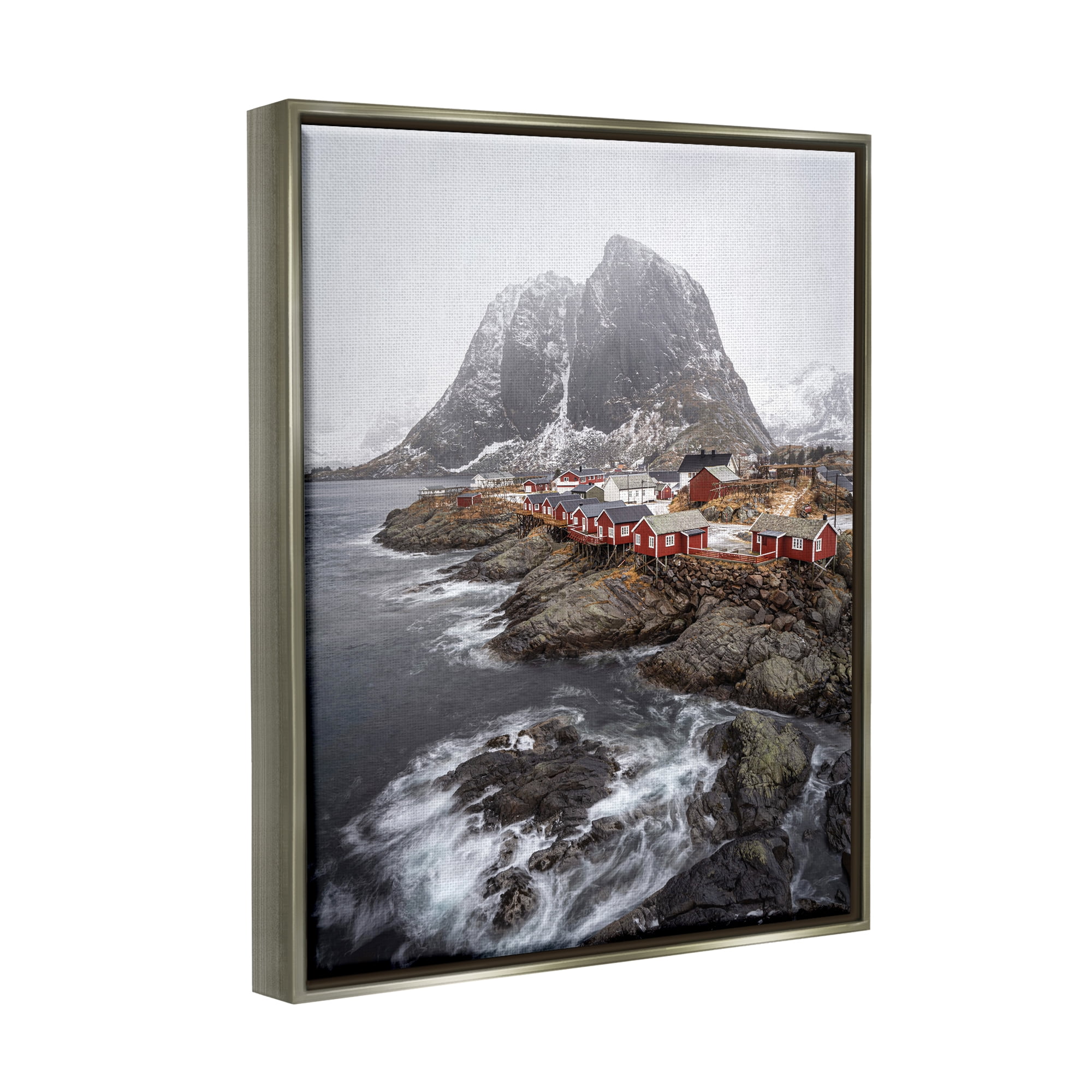 Stupell Industries Snowy Coastal Village Landscape Photography Gray Floater Framed Canvas Art Print Wall Art, 25 x 31