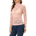 thumbnail image 4 of MODA NOVA Juniors Elegant Turtleneck Long Sleeve Floral Lace Semi-Sheer Blouse, 4 of 6