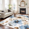 thumbnail image 2 of Large Area Rug 5'x8', Blue Brown Spring Floral Non-slip Runner Carpet for Living Room/Bedroom/Office, Summer Botanical Watercolor Outdoor Indoor Rectangle Area Rugs Floor Mat for Kitchen/Dining Room, 2 of 9