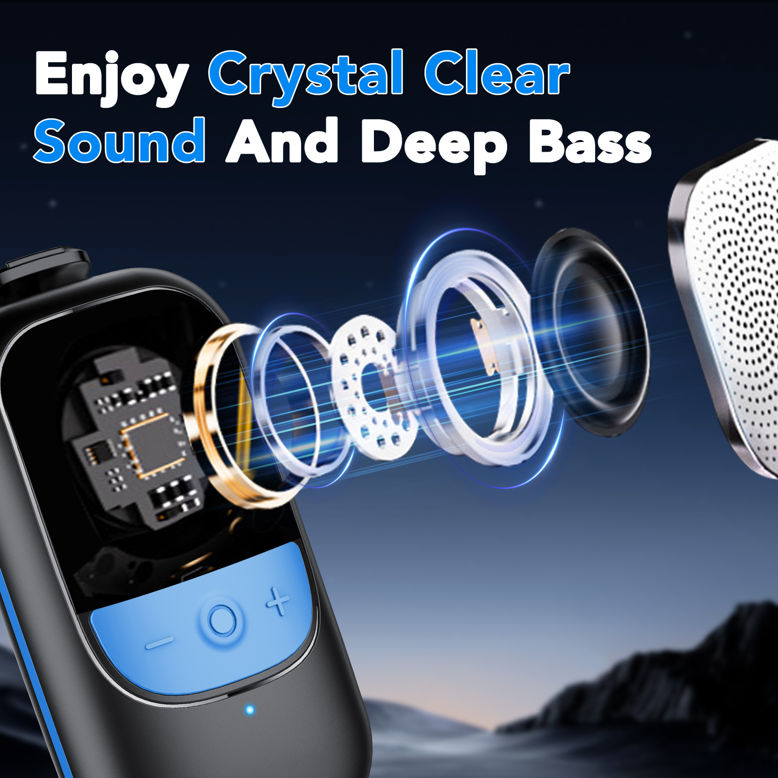 CASCHO Wearable Clip-On Bluetooth Speaker, Blue photo 2